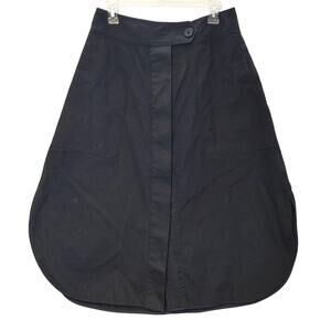 Lee Mathews Workroom Midi Skirt Curved Hem Organic Cotton Black Womens Size US 8